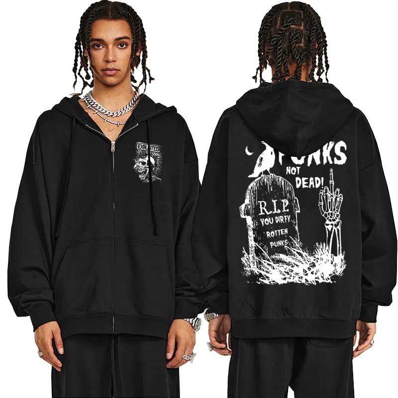 Rock Band The Exploited Punks Not Dead Zipper Hoodie Men Women Gothic Punk Oversized Zip Up Jacket Men's Vintage Hoodies