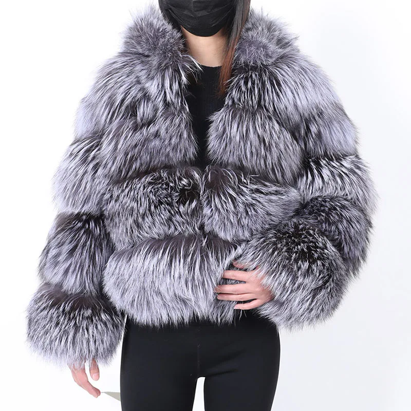 Enlarge MAOMAOKONG 2022 Real fur coat hooded jackets Super hot Natural silver fox Women's winter Fashion Luxury Female clothing Vests