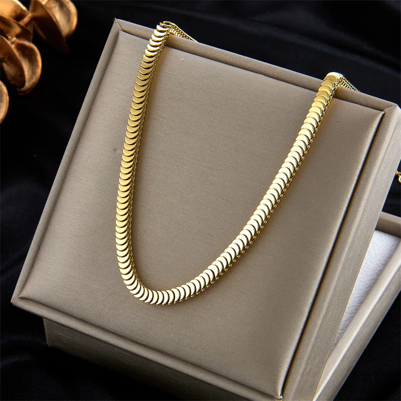 

SITA 316L Stainless Steel Punk Flat Blade Snake Chain Choker Necklace Gold Silver Color Neck Chains For Women Jewelry Party Gift