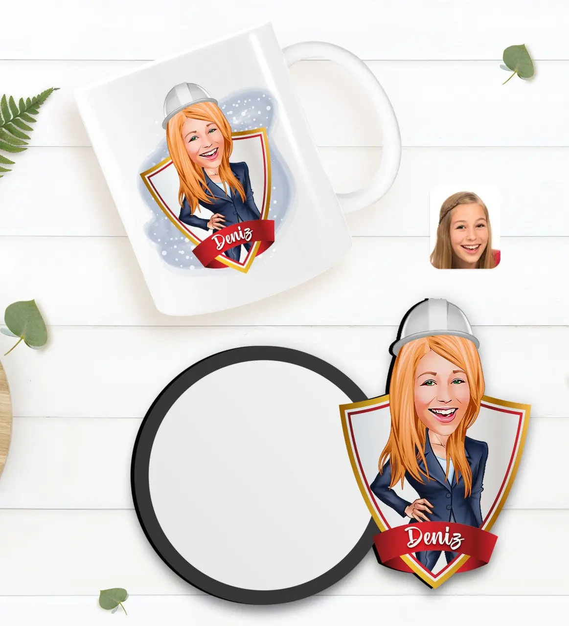 

Персонализированная Женская Инженерная карикатура белая кружка и деревянная подставка в подарок Seti-1