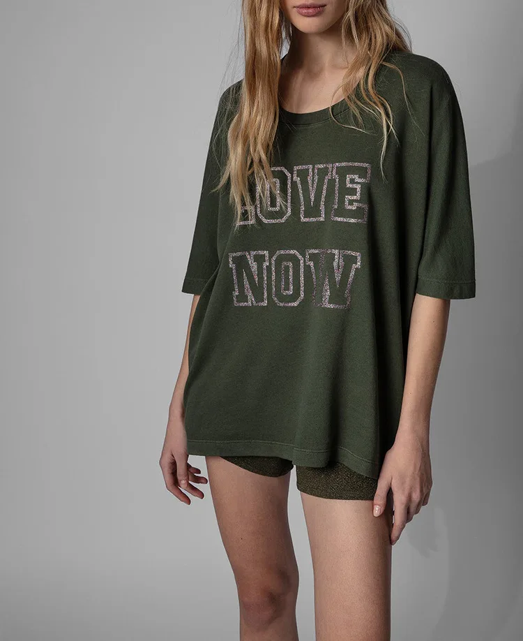

Women's Love Now Letter Printing Cotton Tees Bat Sleeve O-Neck Loose T-Shirt