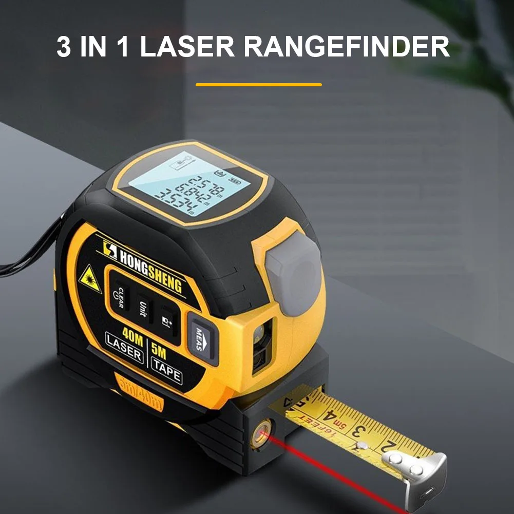 

3 in 1 Laser Rangefinder 5m Tape Measure Ruler LCD Display with Backlight Distance Finder Meter Building Measurement Device