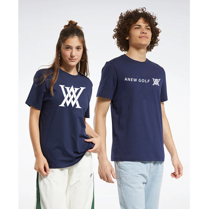 

Couple's Anew-Printed T-shirt Casual Cotton Short Sleeve Tees Solid Color Summer Wear O-neck Large Size Streetwear Shirt