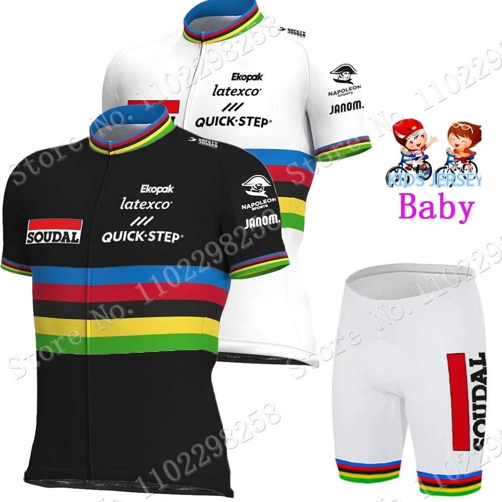 2023 Kids Soudal Quick Step World Champion Cycling Jersey Set BoysGirls Cycling Clothing Road Bike Shirts Suit Bicycle Pants MTB