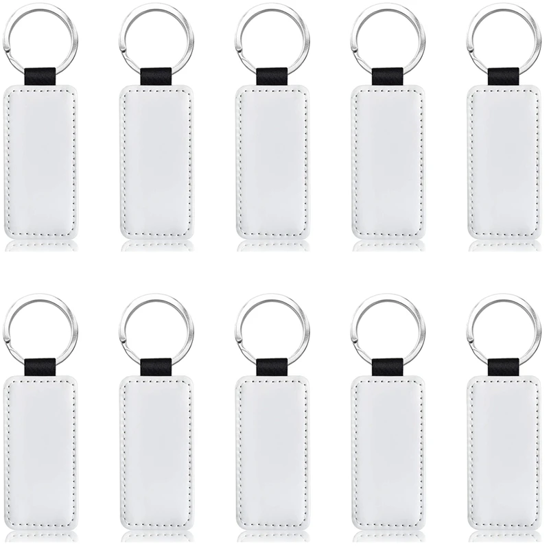 

10Pcs Leather Keychain Blank Rectangle MDF Keychain Sublimation Heat Transfer Keychain Kit Jewelry Making