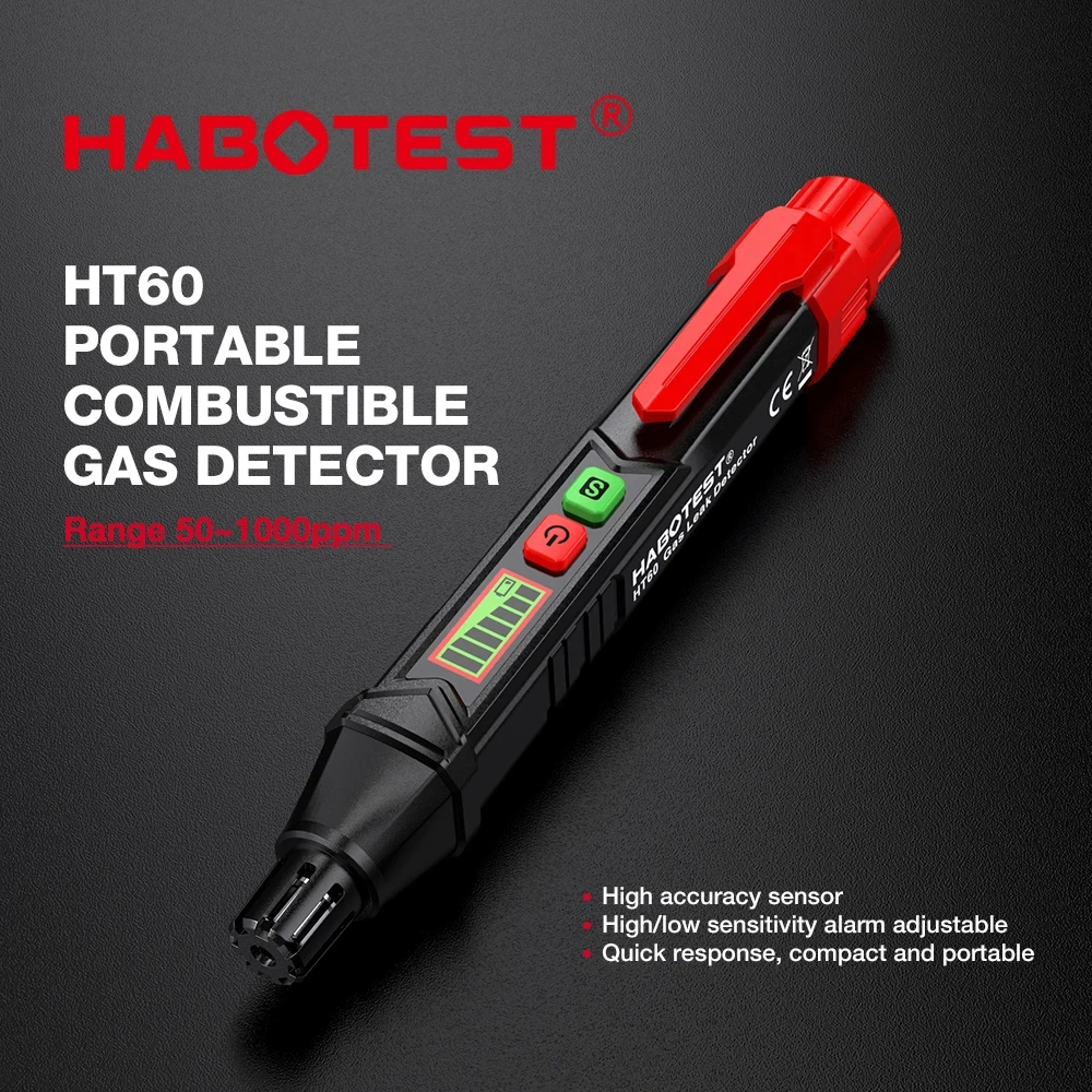 Фото HABOTEST детектор природного газа HT59 HT60 детектор утечки газа со звуковой и визуальной сигнализацией портативный газовый анализатор для поиска горючих №2