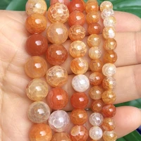 natural stone orange cracked agates round loose spacer beaded for diy jewelry making bracelet accessories 15 strand 6810mm