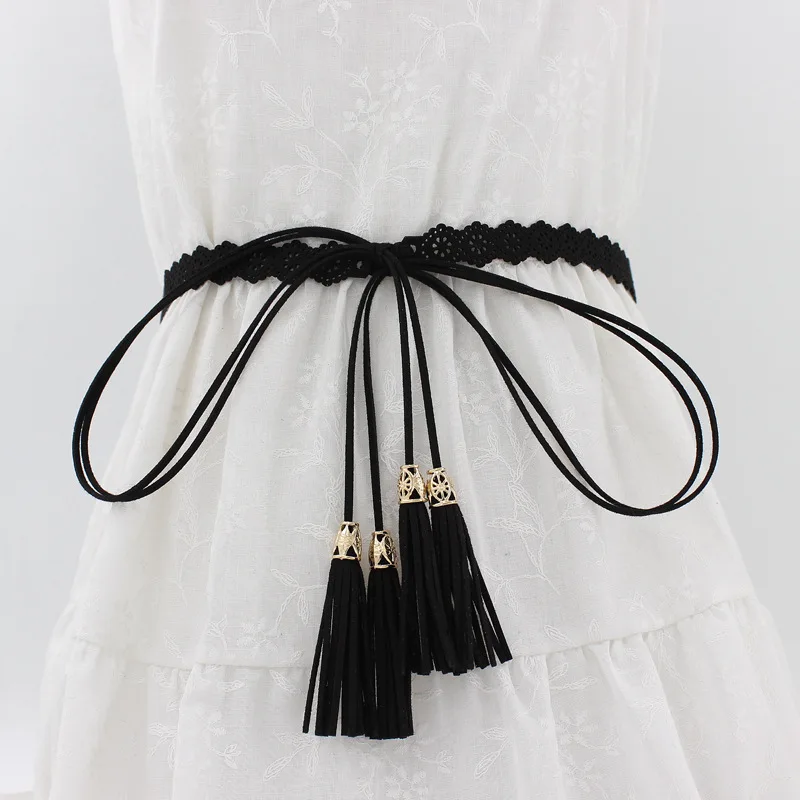 

Luxury Ladies Belts Fashion National Style Hollow Tassel Knotted Tie Belt Thin Waist Chain Women's Waistband Dress Accessories