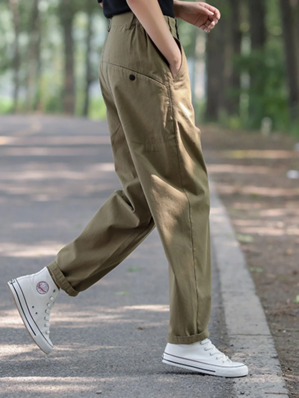Оригинальные весенние 2024 Новые однотонные брюки-карго с высокой талией женские