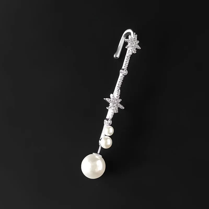 

Amoo Single Meteor Star Pearl Ear Stick Ear Clip 925 Sterling Silver Earrings Women Luxury Romantic Brilliant Date Party Jewelry