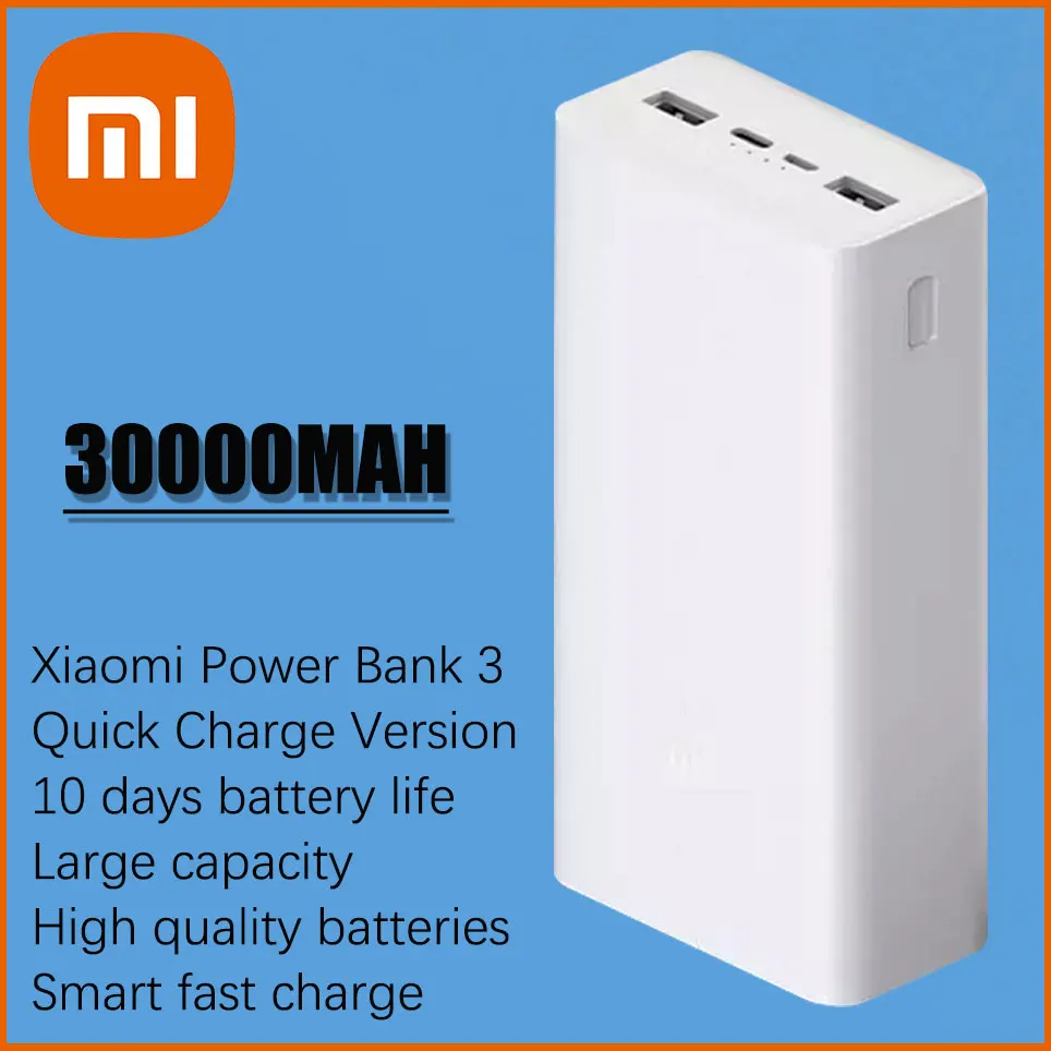 

Xiaomi Power bank 3 30000mAh PB3018ZM 3 USB Type C 18W Fast Charging Portable Mi Powerbank 30000mAh External Battery Poverbank