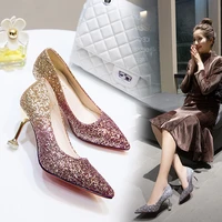 2021 spring and autumn banquet shoes sequined stilettos super high heel gradient wedding shoes female high heels high 8cm