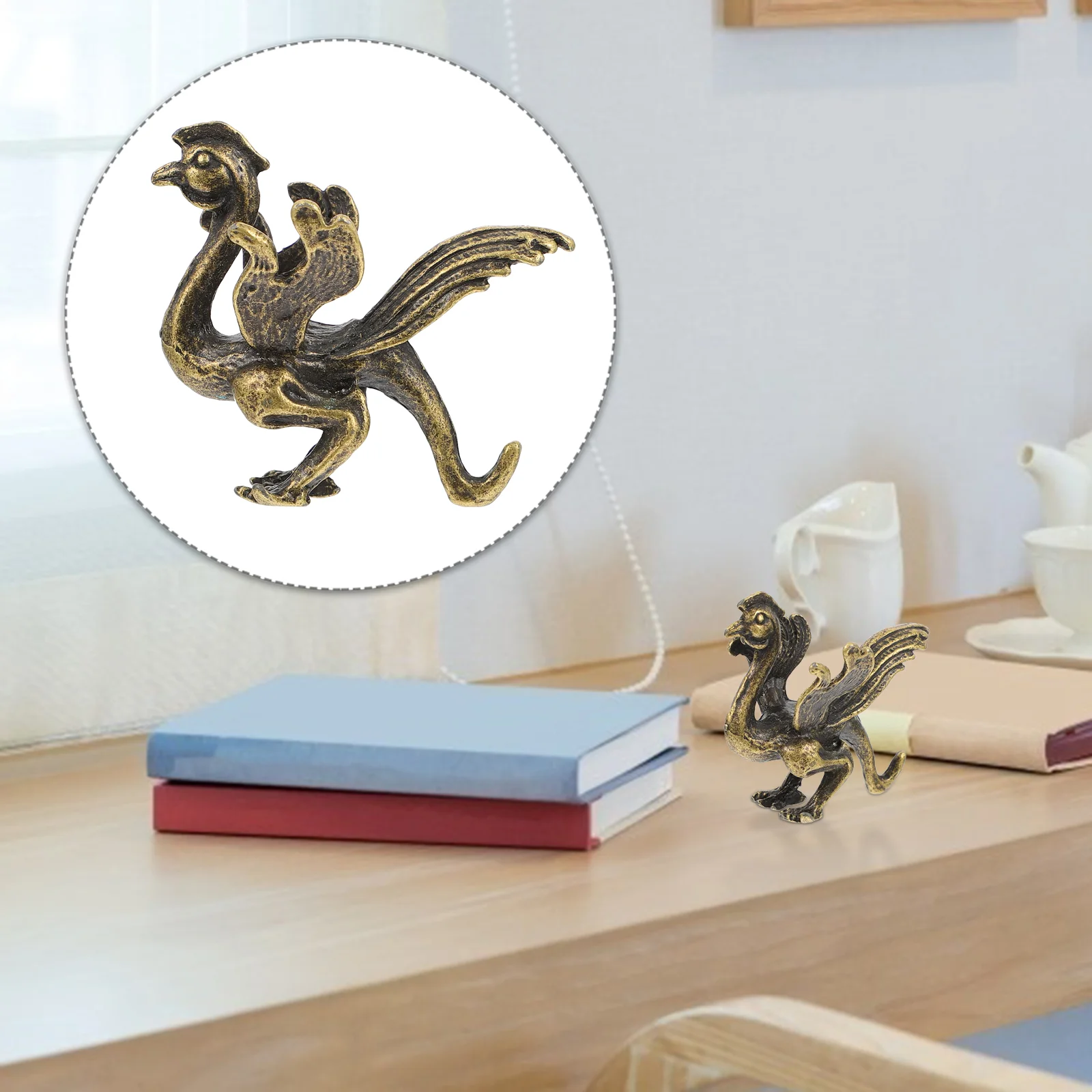 

Phoenix Brass Statue Figurine Sculpture Animal Chinese Figurines Ornament Desktop Statues Wealth Bird Prosperity Figure Decor