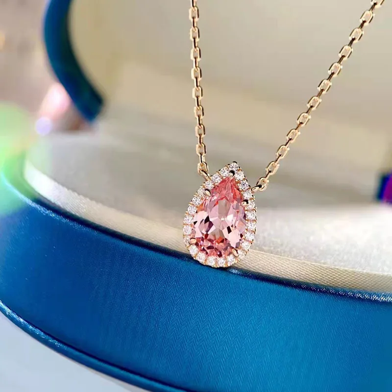 

925 Sterling Silver lab grown Pink Beryl necklace Pink 3.2 Carat drop diamond Pear-shaped diamond necklace for women