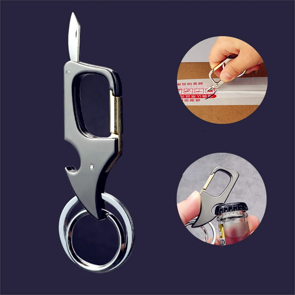 

1Pc Classic Men Mini Knife Folding Keychain Multifunctional Waist Mount Carabiner Key Chain Men Car Play Key Ring Tool