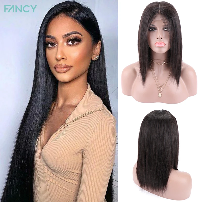 Fancy Straight Hair Wigs Human Hair 4x4 Lace Closure Wigs Brazilian Hair 100% Women Human Hair Wig Black Wig with Baby Hair