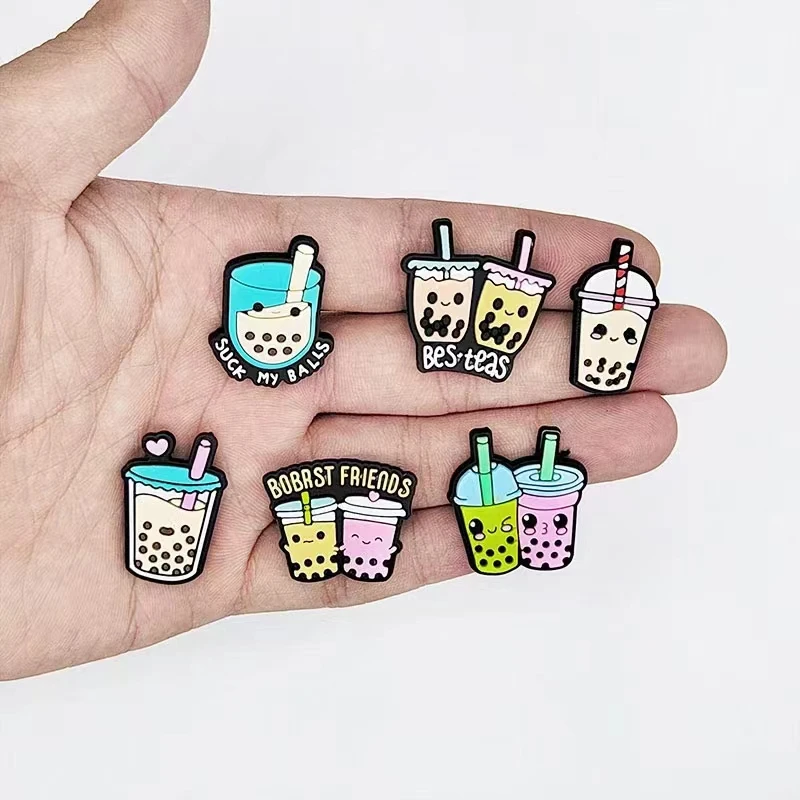 10pcs Cute milk tea Series Shoe Charms For Croc Sandals Unisex Shoe Decoration Kids
