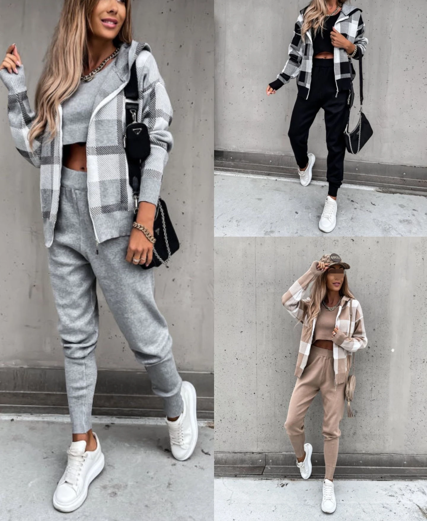 

Повседневный женский спортивный костюм, Осень-зима 2022, куртка + жилет + брюки, Женский вязаный комплект из 3 предметов, женские повседневные К...