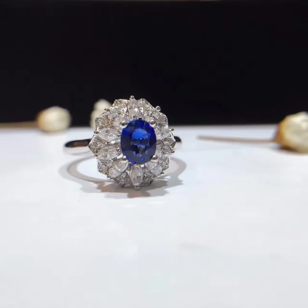 

18K White Gold Sapphire 0.768ct Women Ring 0.494ct Diamond Encrusted Handmade Jewerly for Wedding Engagement sapphire-jewelry