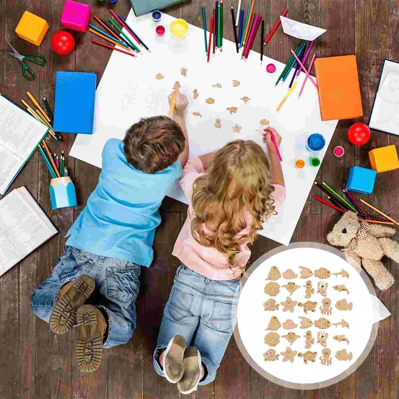 

Wood Wooden Animal Pieces Cutouts Crafts Unfinished Cutout Diy Blank Tags Slices Ocean Sea Ornaments Painting Craft Natural