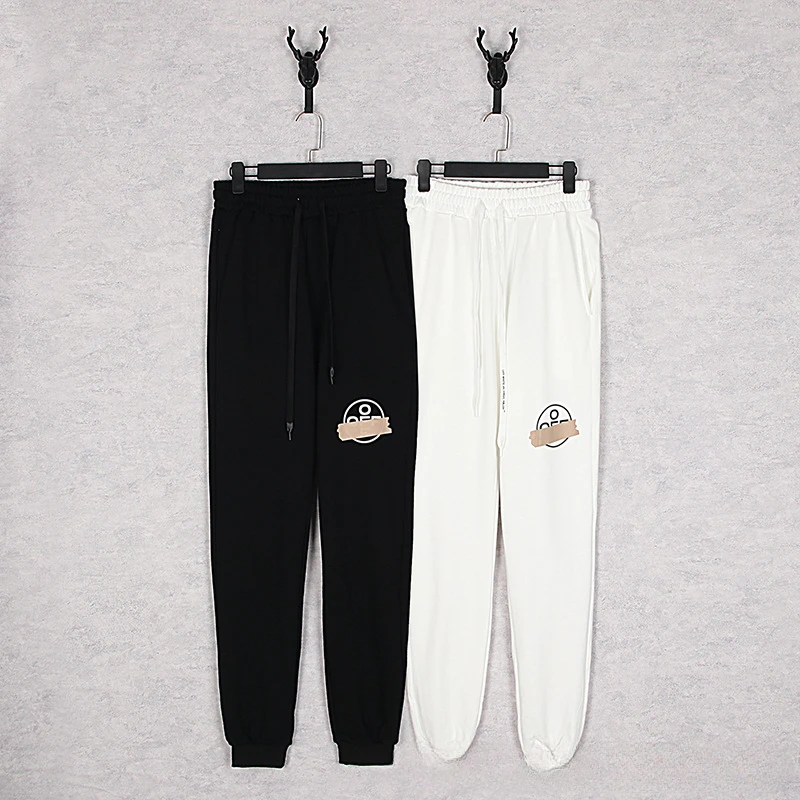 

Tide spring and fall models OFF white gold classic airport rubber stripe casual pants men and women with the same models