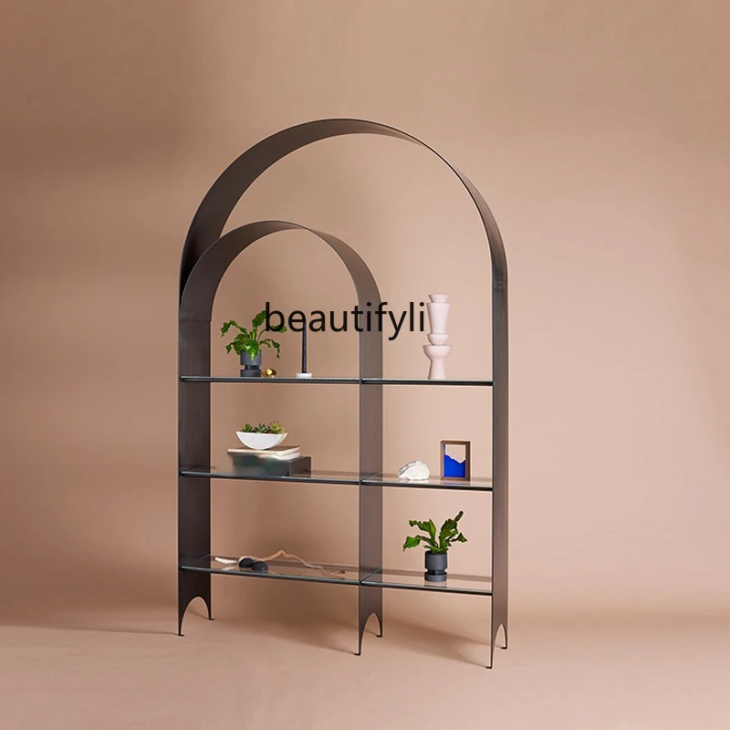 

GY Nordic Simple Creative Arch Arc Metal Bookshelf Display Rack Hallway Display Stand