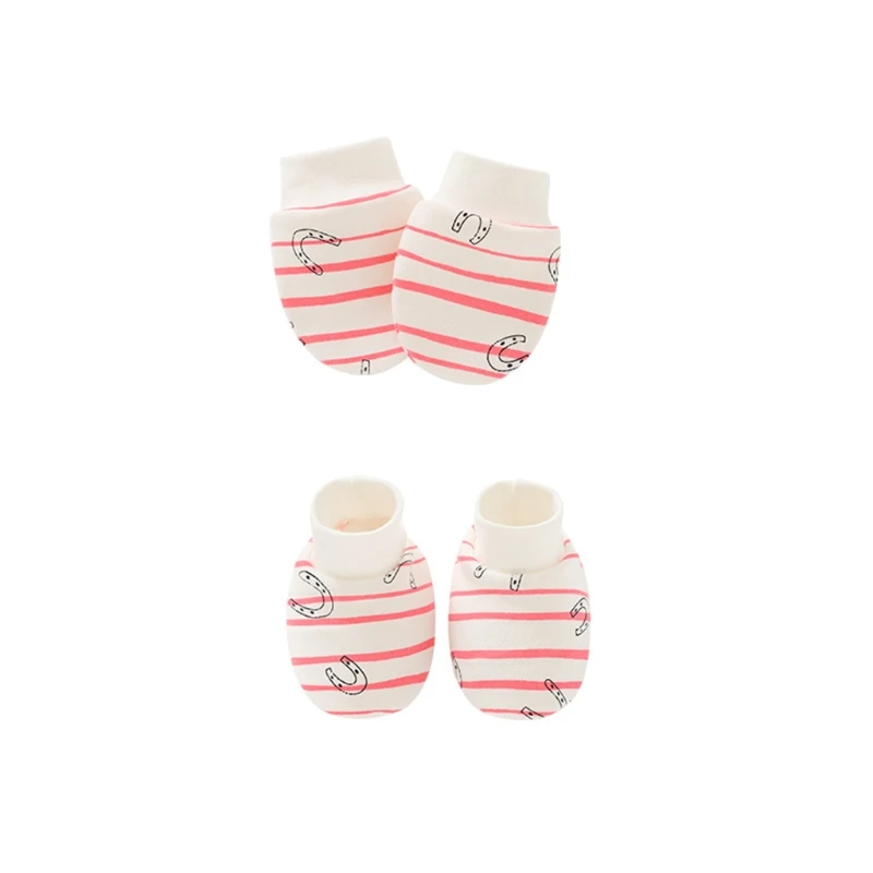 

3 Pcs 0-3 Months Baby Anti Scratching Gloves Foot Cover Hat Set Soft Cotton Comfy No Scratch Mittens Socks Turban