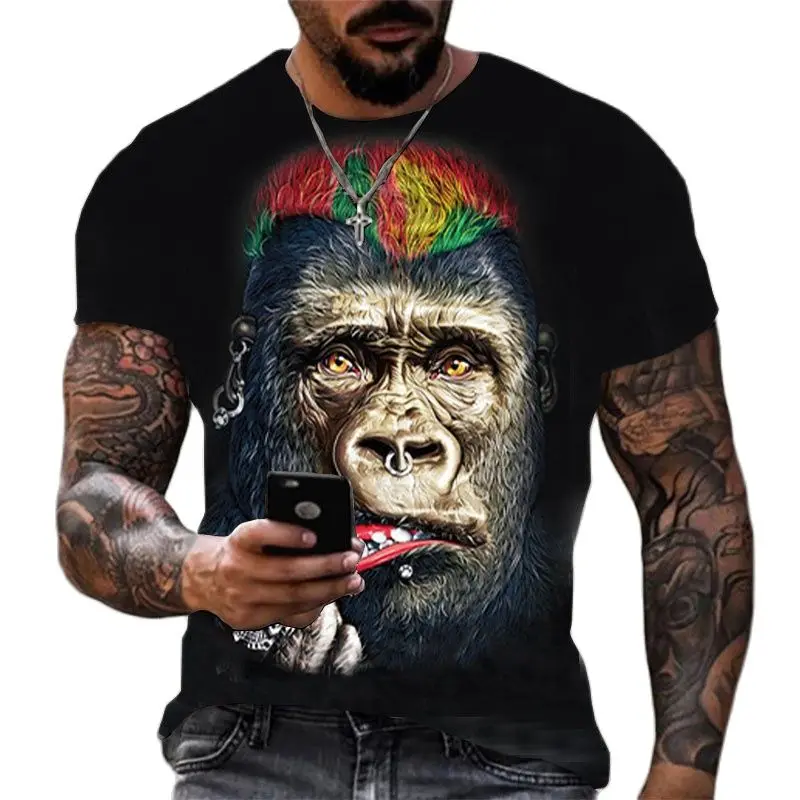 Футболка Байкерская мужская с принтом одежда изображением гориллы обезьяны