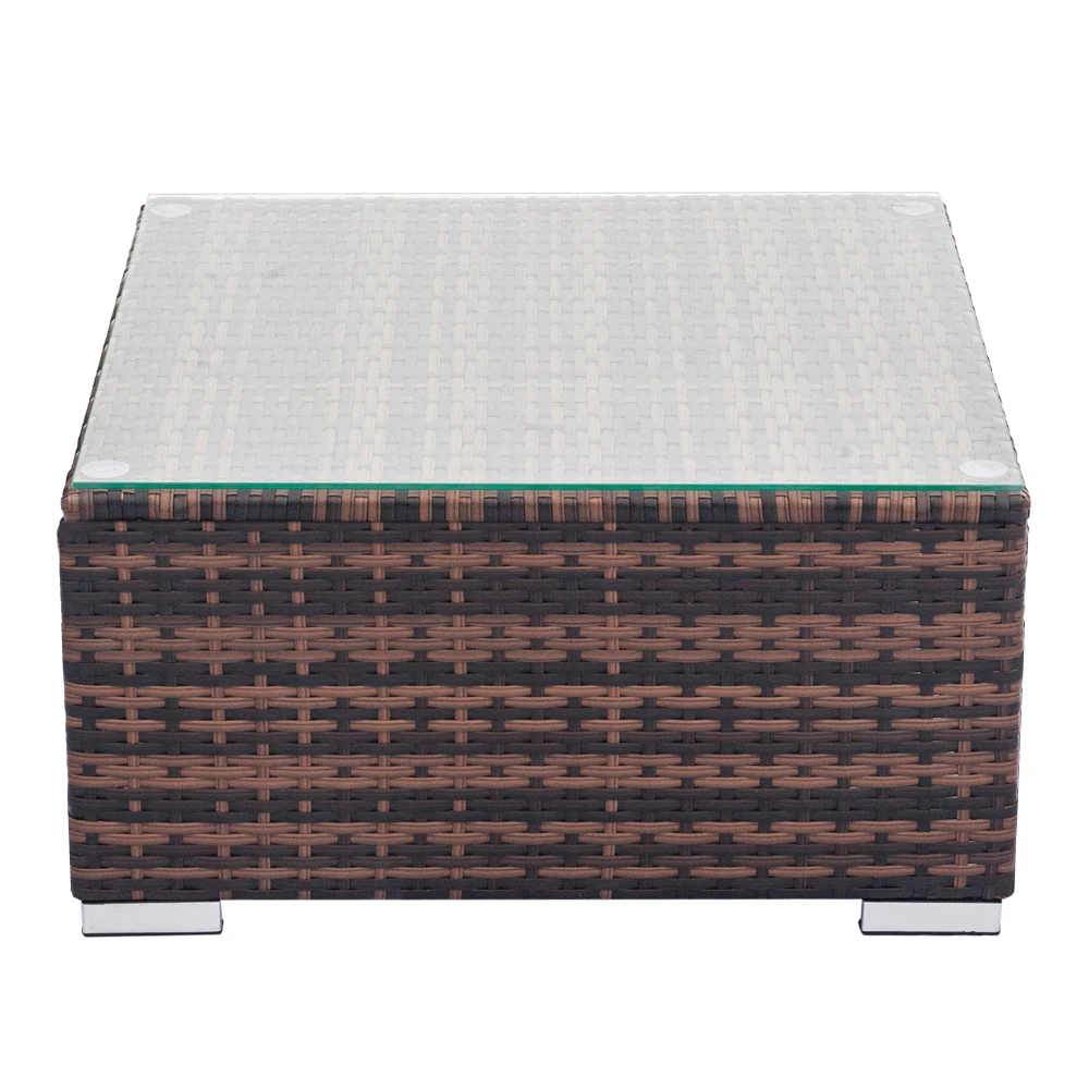 

Rattan Coffee Table with Glass Table Top Wicker Garden Furniture Outdoor Lounge Table for Garden Patio Balcony