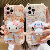 bandai sanrio hello kitty cinnamoroll stand phone case for iphone 11 12 13 pro max x xs xr 7 8 plus transparent shockproof cover