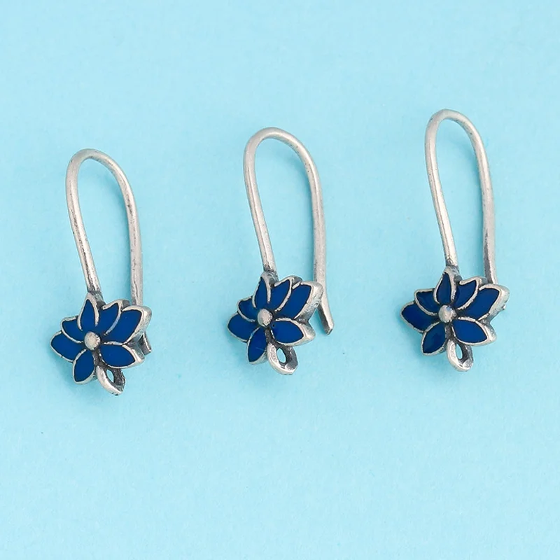 

1 Pair S925 Sterling Silver Burn Blue Ear Hook Earring Retro Ruyi Semi-finished For DIY Jewelry Ear Hook Accessories Wholesale