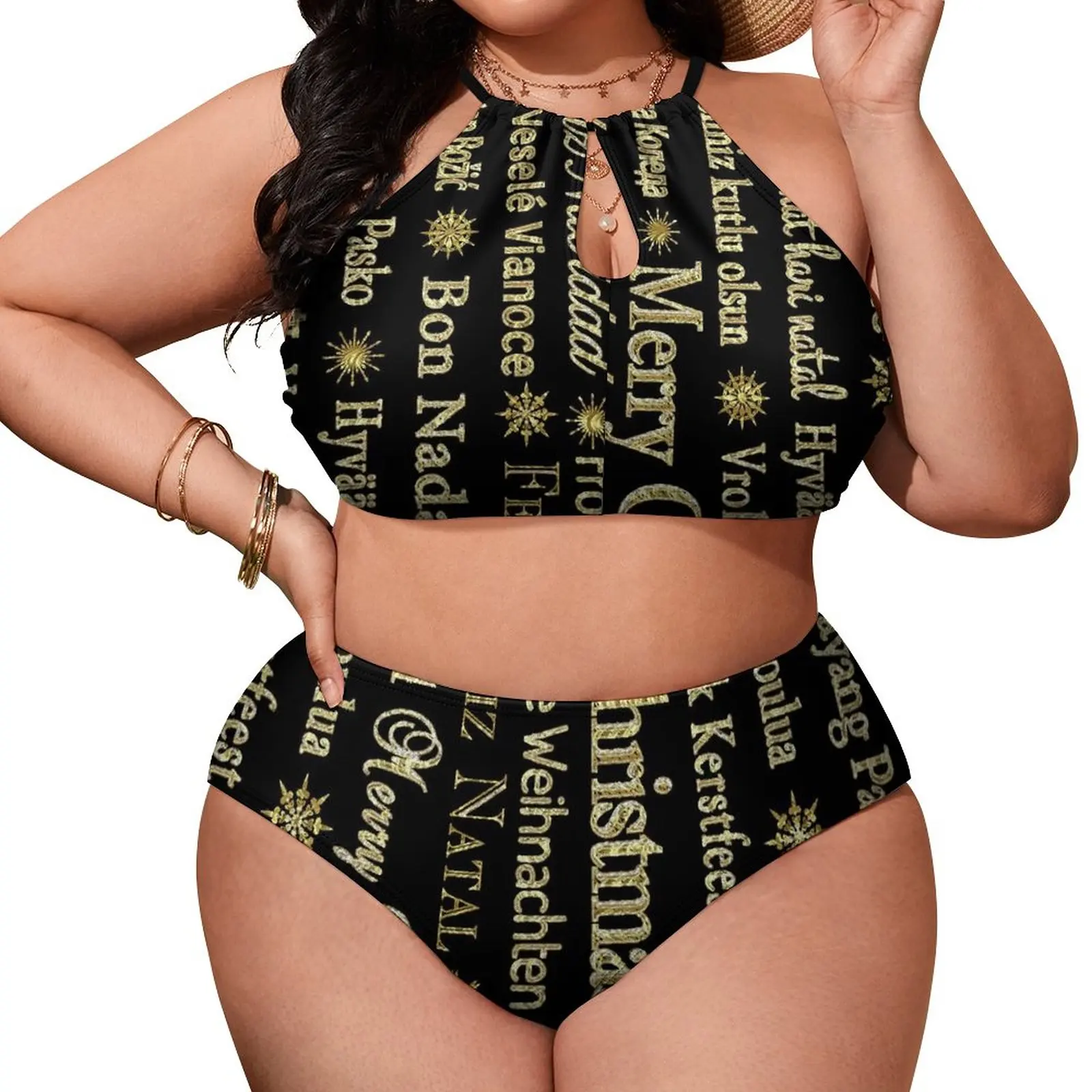 

Женский купальник-бикини с высокой горловиной, золотого цвета