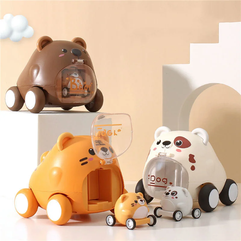 

Montessori Baby Toy Car Cartoon Press Inertia Car For Boys Launcher Catapult Car Educational Birthday Gift For Kids Children