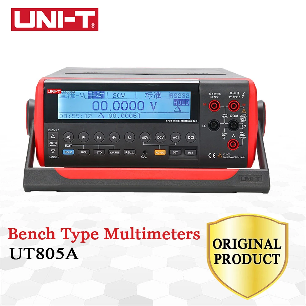 

UNI-T UT805A Ture RMS LCD Bench Type Digital Multimeter Volt Amp Ohm Capacitance Hz Tester 199999 Counts High-Accuracy