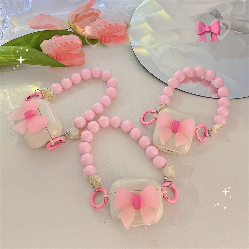 

Luminous Bow Bead Chain AirPods 3 Case Apple AirPods 2 Case Cover AirPods Pro Case IPhone Earphone Accessories Air Pod Case