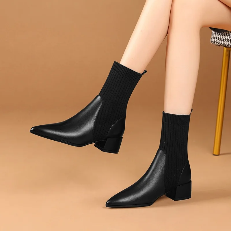 

Winter Boots Lady Sock Shoes Boots-Women Luxury Designer 2022 Stockings Pointy Rock Ankle Med Autumn Rubber Fashion Cotton Fabr