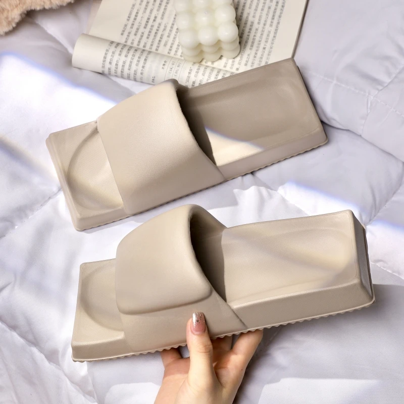 Женские однотонные тапочки на плоском каблуке с квадратным носком в японском