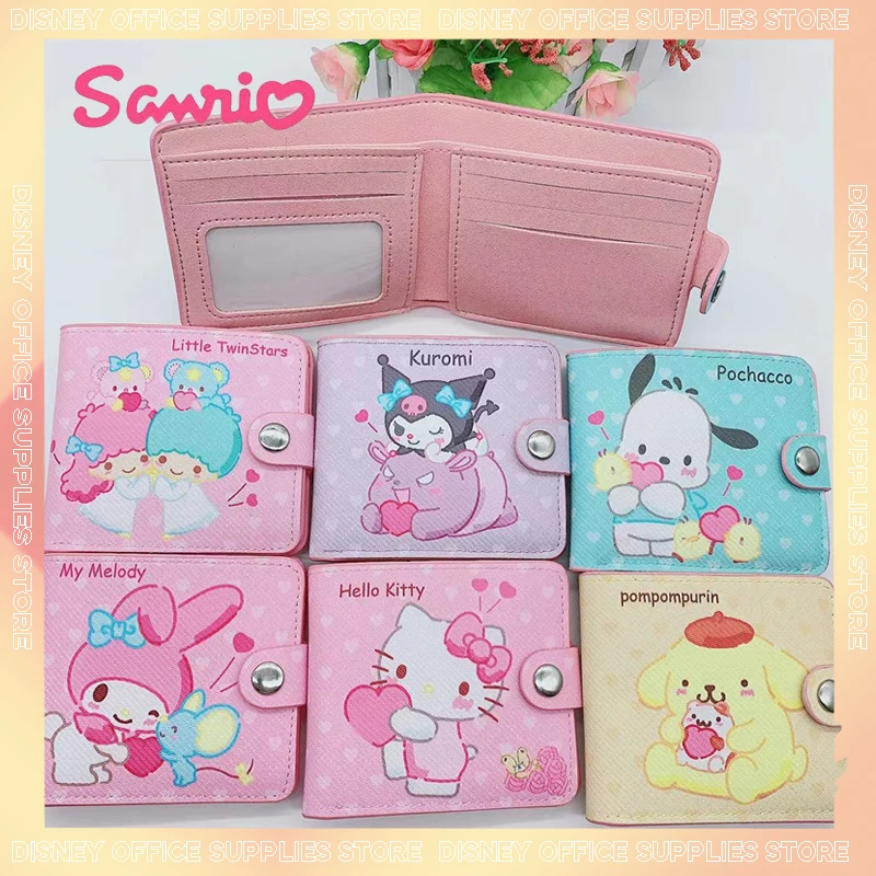 

New Sanrio Pu Cartoons Women's Wallet Hello Kitty Kulomi Melody Cinnamoroll Portable Id Card Holders Coin Purse Cute Girls Gifts