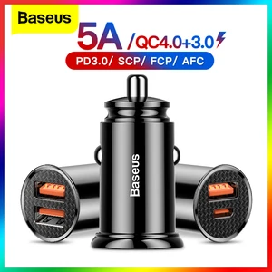 Baseus USB Car Charger Quick Charge 4.0 QC4.0 QC3.0 QC SCP 5A PD Type C 30W Fast Car USB Charger For