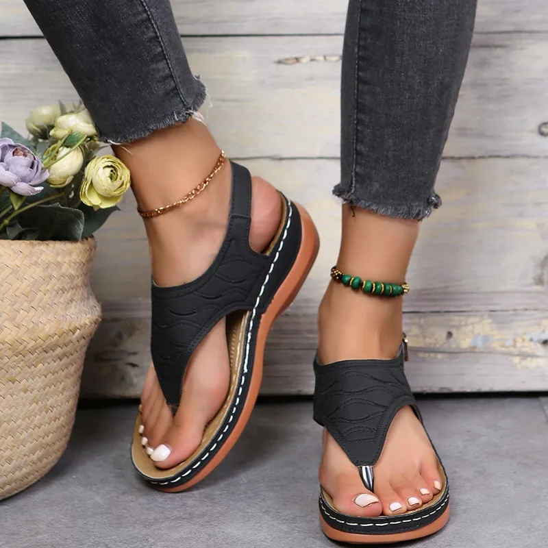 

2022 Summer Women Strap Sandals Women's Flats Open Toe Solid Casual Shoes Rome Wedges Thong Sandals Sexy Ladies Shoes