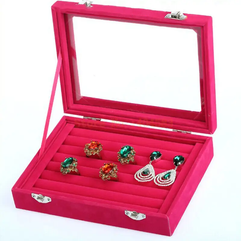 

New Velvet Ring Earring Jewelry Box Display Organizer Tray Holder Storage Case Double Buckle Small Drawer Organizer Display