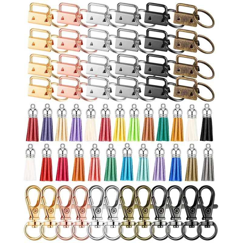 

72 Pieces Key Fob Hardware Set, Key Fob Hardware Wristlet With Keyring, Colorful Keychain Tassel And Swivel Snap Hooks