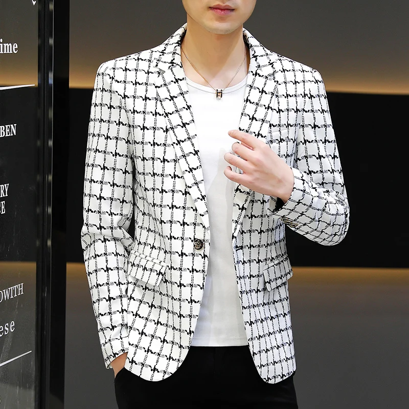 

Весна 2022, мужские блейзеры в клетку, деловой повседневный костюм, куртка, приталенное свадебное платье для жениха, пальто, уличная одежда, му...