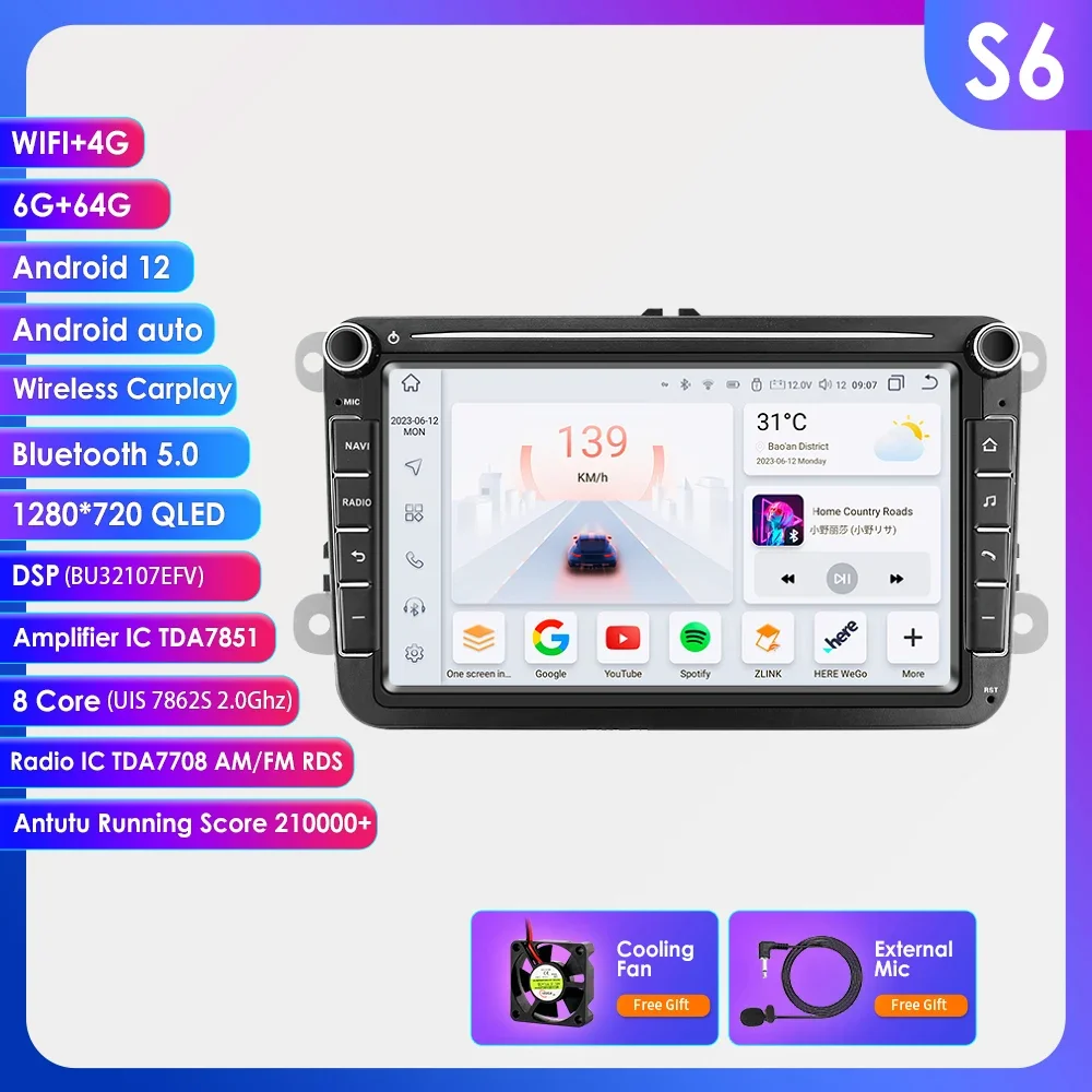 

Автомобильная магнитола Ossuret на Android 12, 8 дюймов, для Volkswagen, Skoda Octavia, Golf 5, Touran, Passat B6, Polo, Jetta, Amarok, GPS, RDS, DSP, 4G, CarPlay