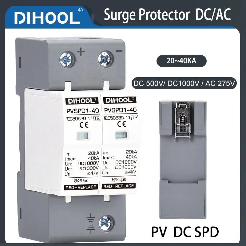 Proteção contra Raios do Protetor Ac275v Dc500v do Impulso do Dc40ka 20ka Spd 2p 3p da C.c. do Dispositivo Protetor Fotovoltaico do Impulso