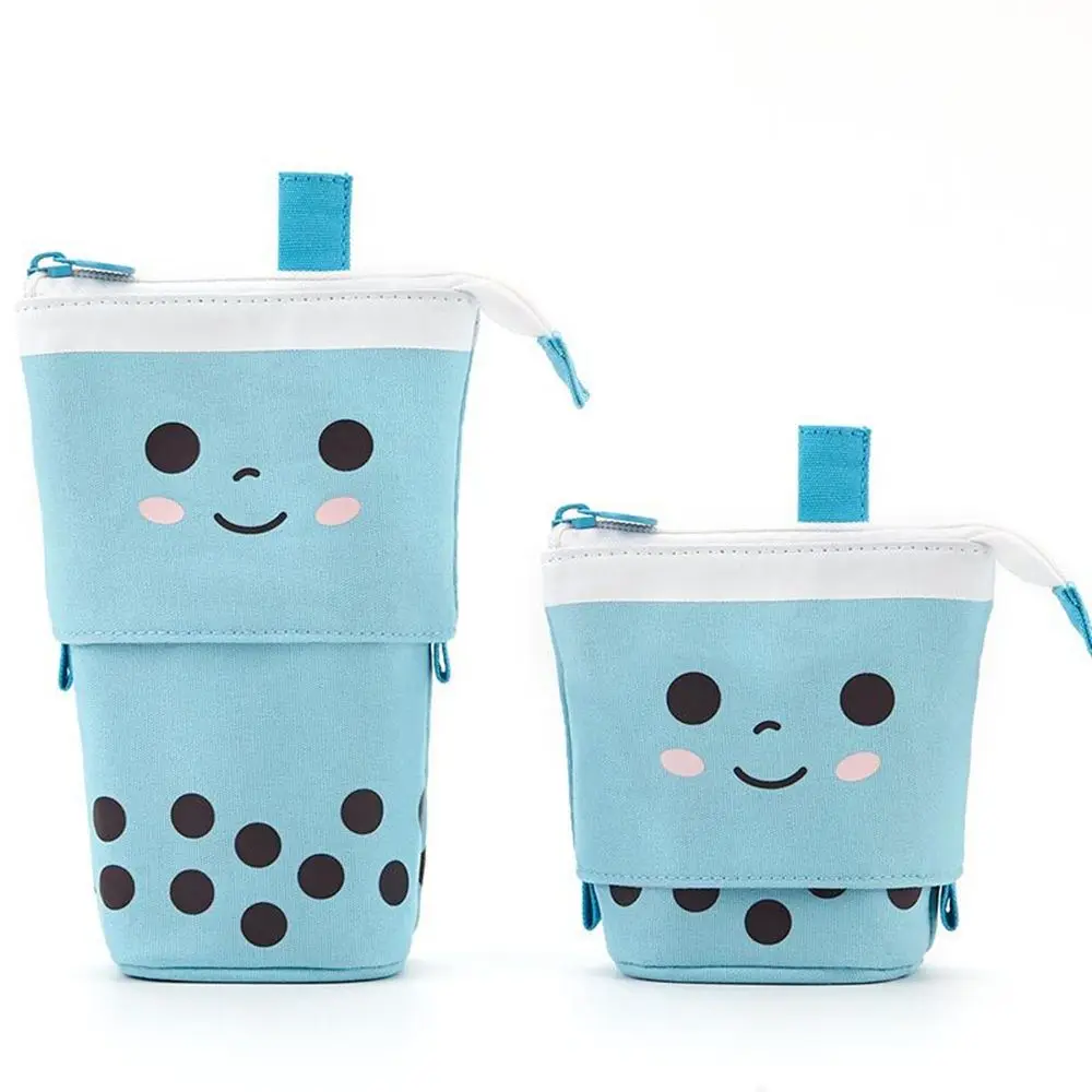 Telescopic Holder Stationery Case Stand-up Transformer Bag Kawaii Smile Face Black Dot Organizer