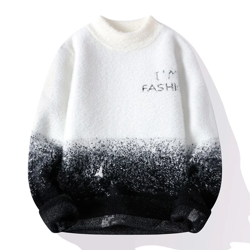 

#4043 Mohair Sweaters Men O-neck Warm Men's Knitted Sweater Thick Gradient Color Knitwear Men Sweaters And Pullovers Winter 2022