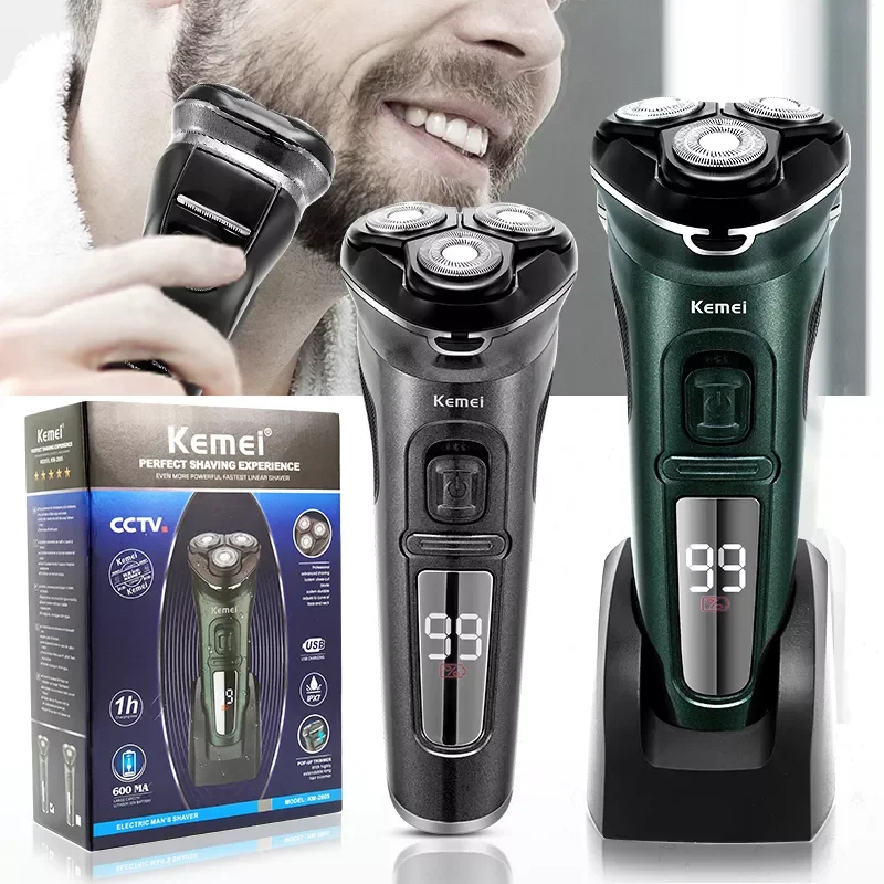 

Powerful Cordless LCD Electric Shaver with Charger Base Wet Dry Beard Electric Razor Rechargeable Facial Shaving Machine For Men