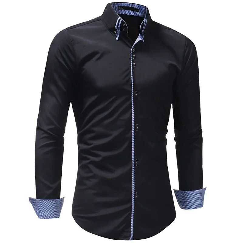 Trim Fit Mens Smart Casual Dress Shirts Turn-down Collar Long Sleeve Solid Business Men Clothing