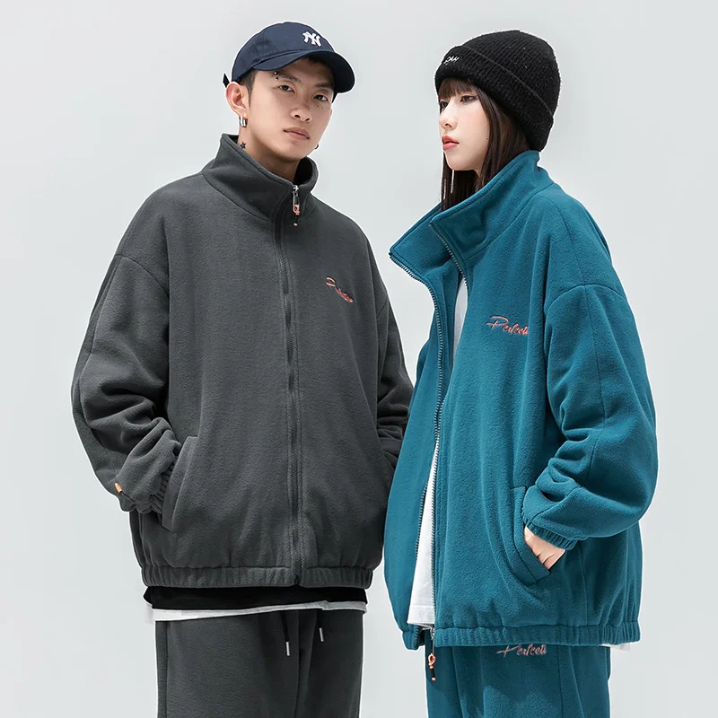 

Осенне-зимний мужской комплект из флисовой куртки и брюк, повседневный свободный Женский свитшот на молнии, мужские костюмы, пальто и брюки